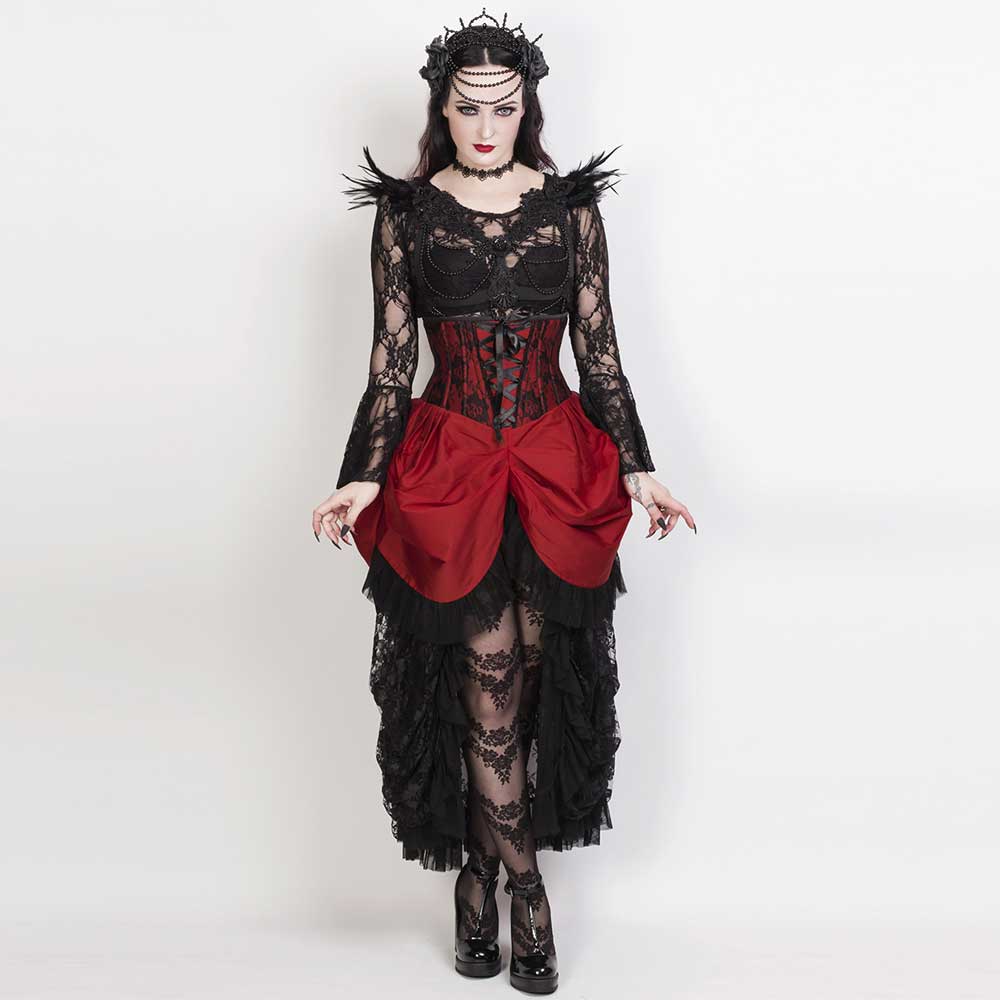 Attitude Corsets - Burlesque underbust corset Hoch niedriger Rock - Bordeauxrot/Rot